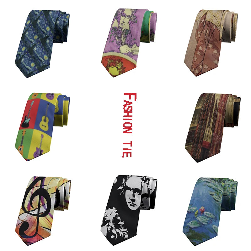 Art Nouveau Portrait Tie Classical Oil Painting Casual Slim Men's Qme