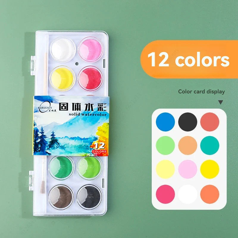12/16/28/36/48 Colors Portable Solid Watercolor Paint Set Art Supplies for Amateur Hobbyists Painting Lovers Art Drawing Tools Qme 12 colors