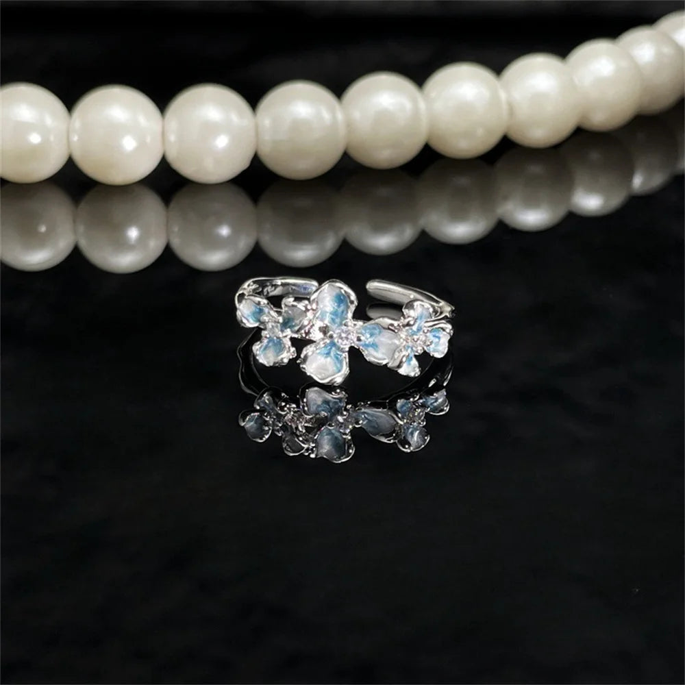 Exquisite Ice Blue Butterfly Open Ring, Fashionable Women's Simple Style Jewelry Party Cocktail Party Accessories Qme -6 resizable