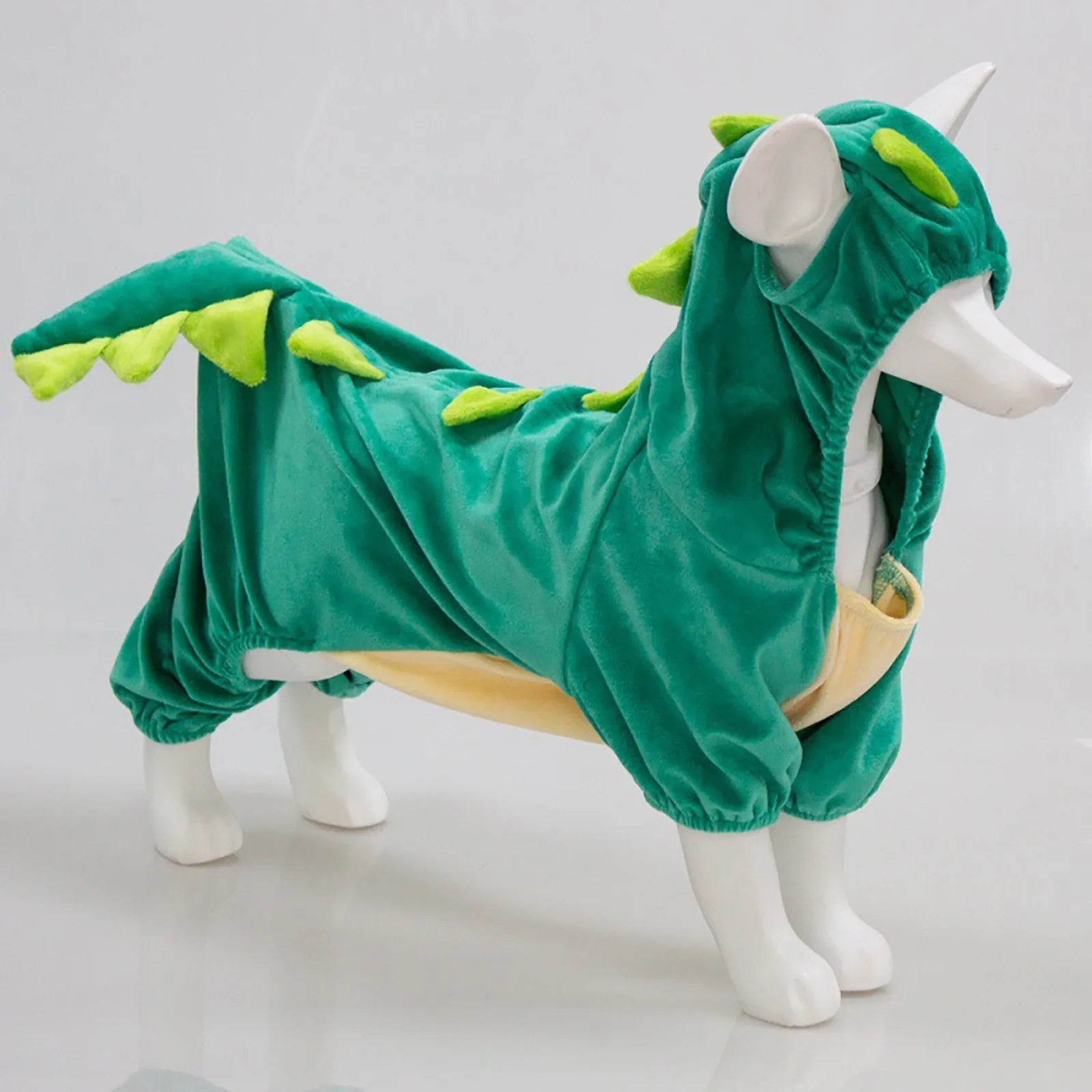 Fashion Dog Fleece Green Dinosaur Transformation Costume Halloween Party Pet Cosplay Costume Sofy and Comfy Dog Romper Qme Green XXL