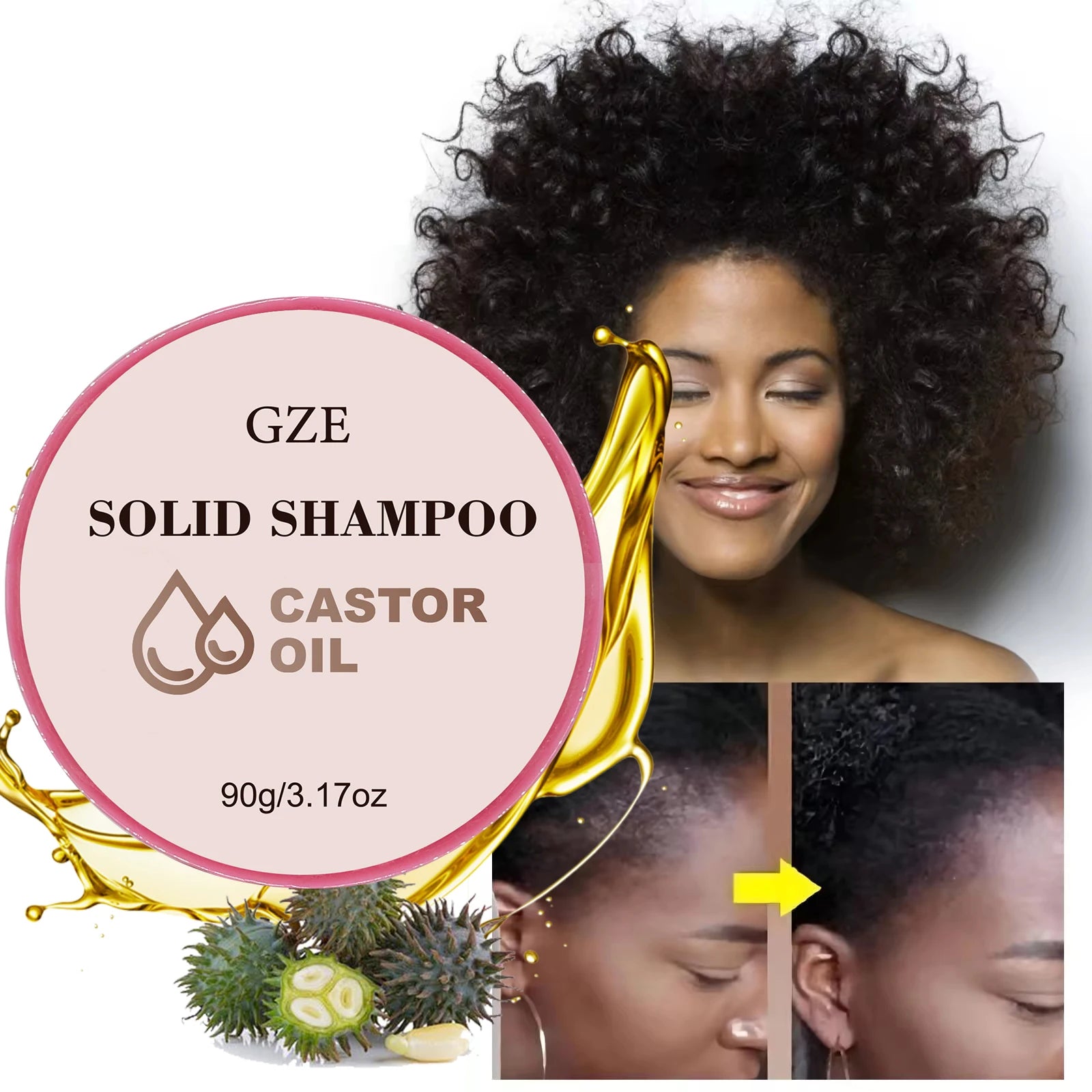GZE Castor Oil Nourishing Shampoo Bar | Bottle-free Eco-friendly | Shampoo Hydrates & Moisturizes Dull and Dry Hair Qme