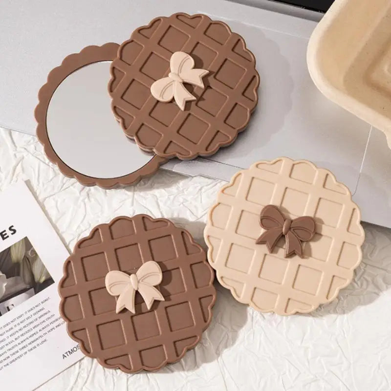 Compact Waffle-texture Double-sided Makeup Mirror Portable Pocket Qme