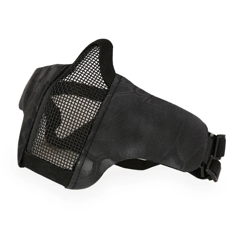 Tactical Lower Face Protective Mask for Hunting, Paintball, CS, Adjustable Military Tactical Protective Mesh Half Face Mask Qme 16