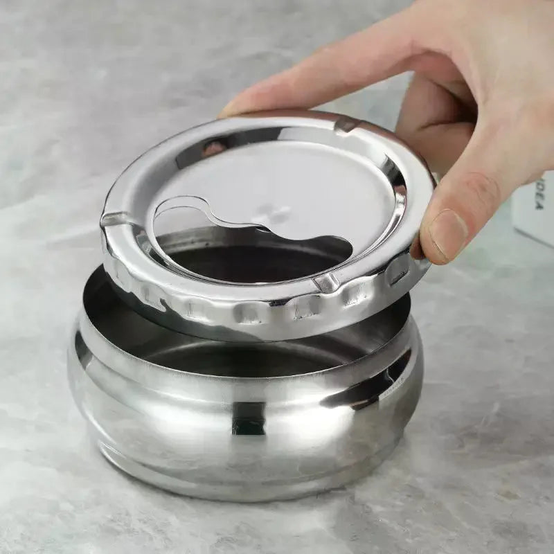 Stainless Steel Ashtray With Windproof Lid Rust Proof Design 3 Sizes For Home Office Outdoor Patio Use Qme