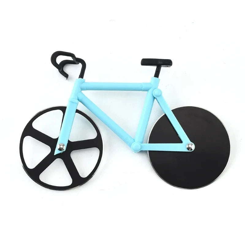 Stainless Steel Pizza Knife Two-wheel Bicycle Shape Pizza Cutting Knife Pizza Tool Bike Round Pizza Cutter Knives Kitchen Tools Qme Blue