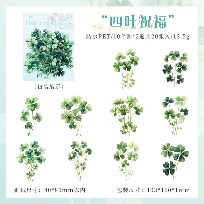 Vintage Green Leaf Flower Sticker Package,Notebook Decorative Stickers For Scrapbooking Label,Diary Sticker,Aesthetic Stationery Qme D-20 sheets in