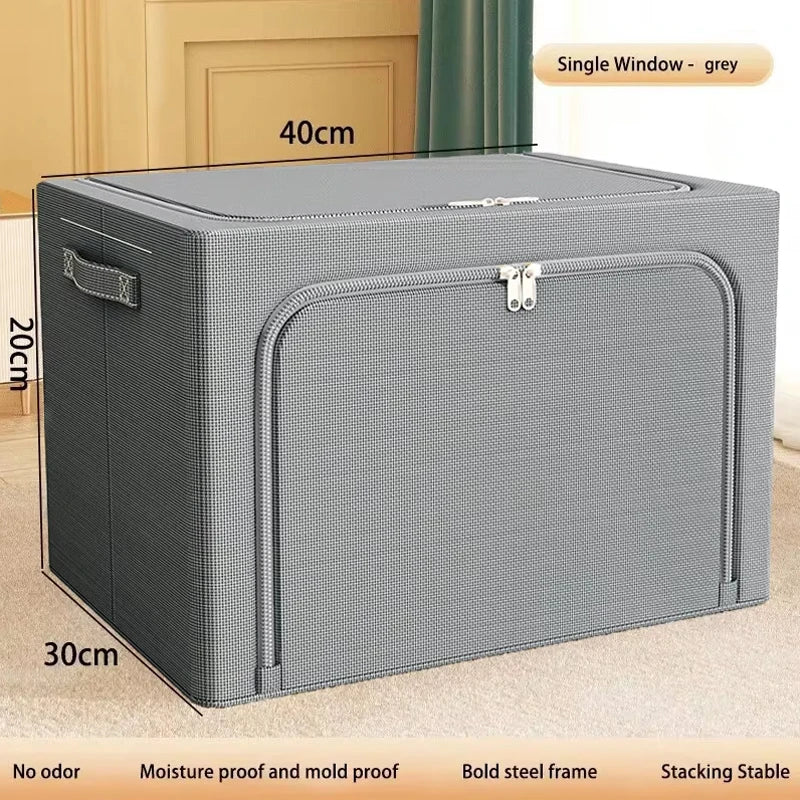 Large Capacity Household Oxford Cloth Clothes Storage Box Portable Bedroom Folding Quilt Storage and Organizing Box With Window Qme A 22L dark gray