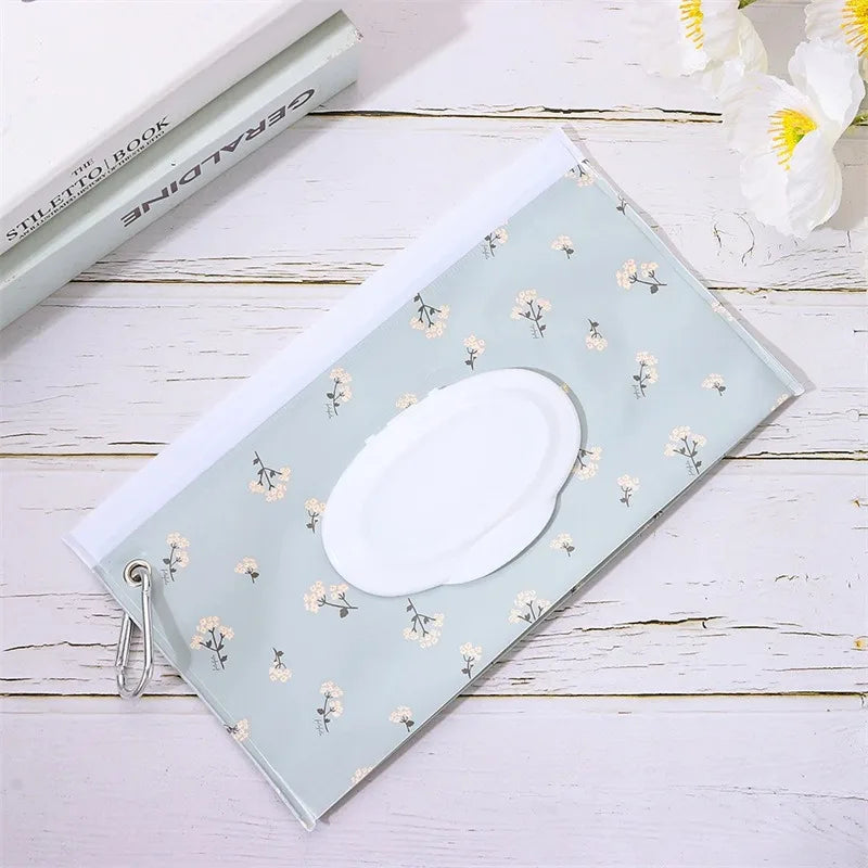 EVA Baby Wet Wipe Pouch Portable Wipes Holder Case Flip Cover Snap-Strap Reusable Refillable Cosmetic Pouch Useful Tissue Box Qme flowers