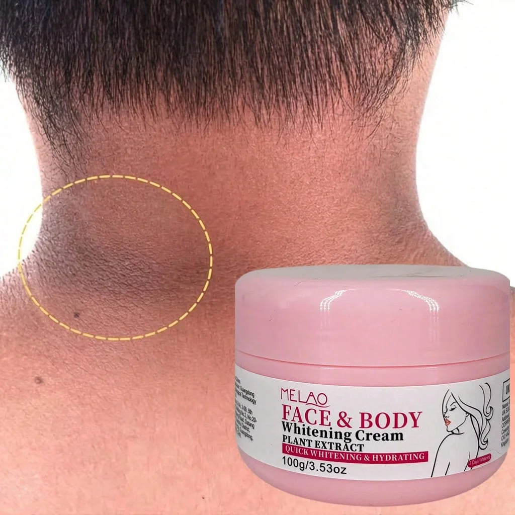 MELAO Face & Body Brightening Cream, Quick Whitening & Hydrating, Evens Skin Tone, Reduces Dark Spots, with Plant Extracts Qme