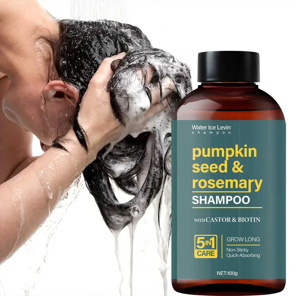 Water Ice Levin Pumpkin Seed & Rosemary Shampoo with Castor Oil & Biotin for Hair Growth, 5M Care, Non-Sticky Formula Qme