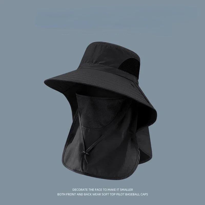 Summer Sun Hats UV Protection Outdoor Hunting Fishing Cap Fishing Hat with Mask UPF 50+ Summer Sun Protection Wide Brim Hat Qme BK