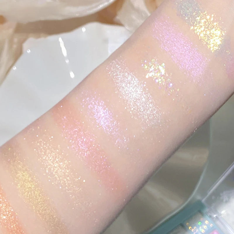 Snowflake Diamond Eyeshadow Palette 9-Color Polarization Glitter Flash Rose Pink Highlighter Brighten Shiny Eyes Makeup Tools Qme