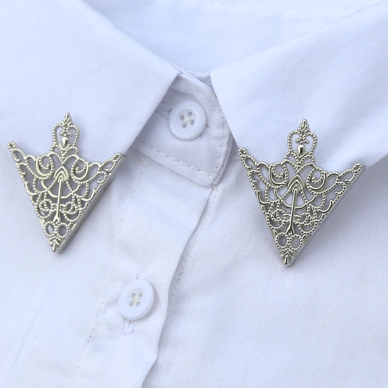 Vintage Triangle Shirt Collar Pin Brooch Women Hollow Out Metal Qme C