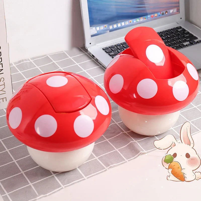 With Lid Detachable Cute Garbage Can Waste Bin Collect Rubbish Red Mushroom Table Desk Binwastebaske Mini Household Accessories Qme