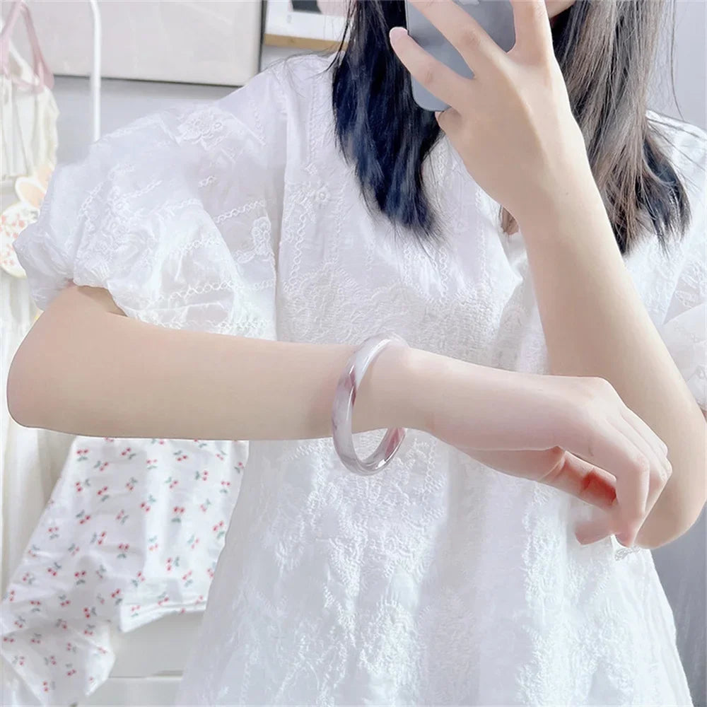 Beautiful Girl Green White Bracelet Elegant Gift Chinese Style Popular Retro Ink Round Bracelet Simple Temperament Bracelet Qme