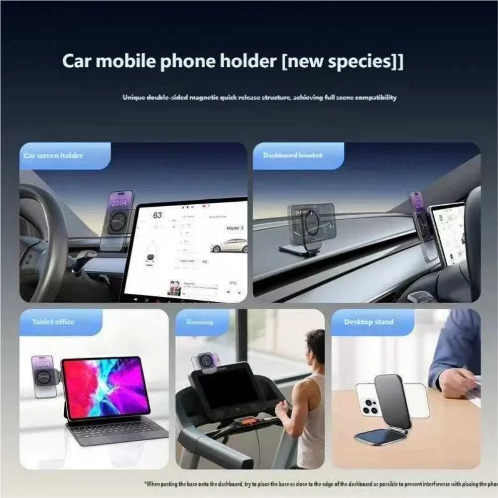 1pc Dual Magnetic Car Phone Holder Ultrathin Foldable Strong Magnetic Anti-Shake Universal Magnetic Car Bracket Desktop Holder Qme