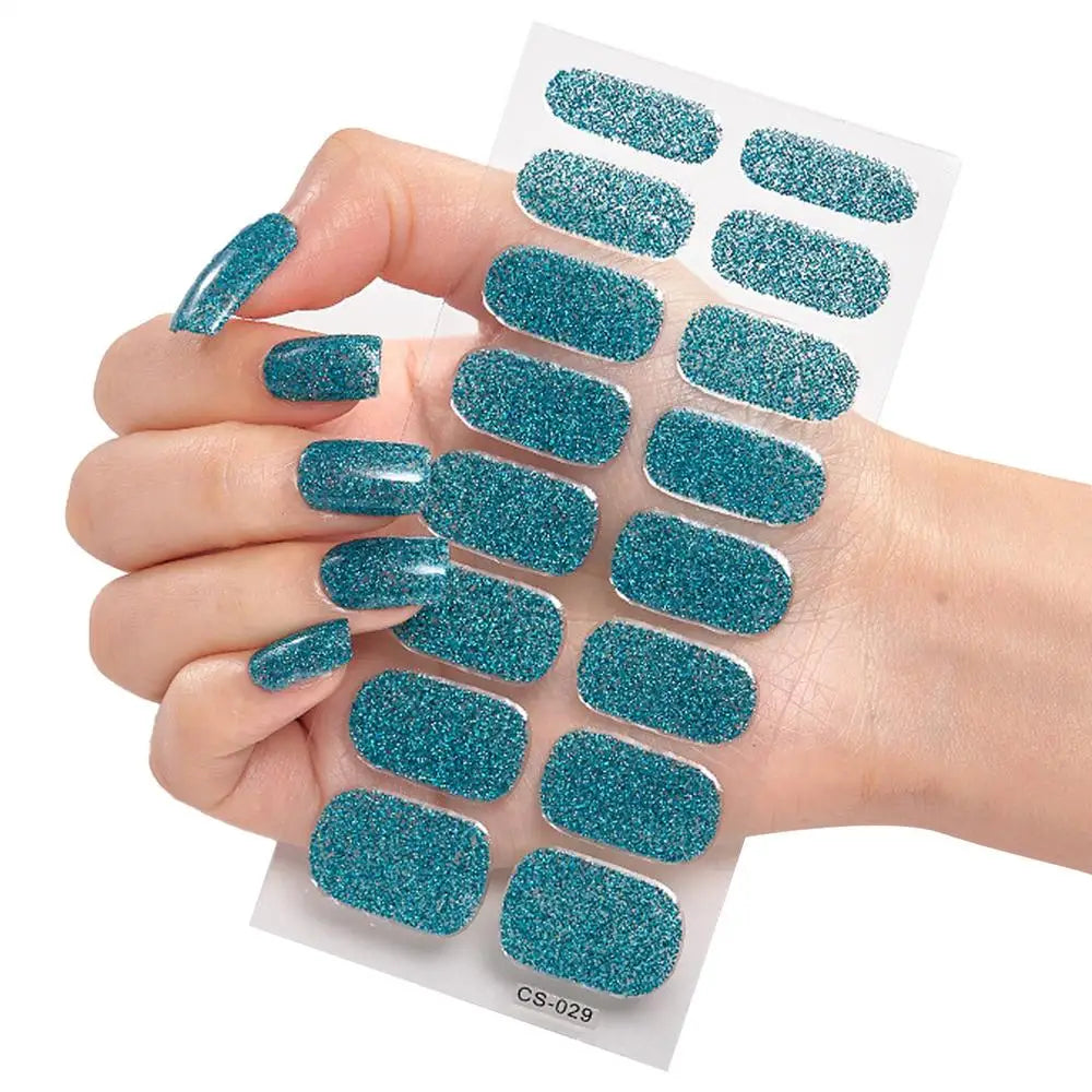 Hot 16Tips/1 Sheet Full Cover Nail Stickers Glitter Nail Polishs Strips Sparkling Red Self Adhesive DIY Manicure Art Decoration Qme 01