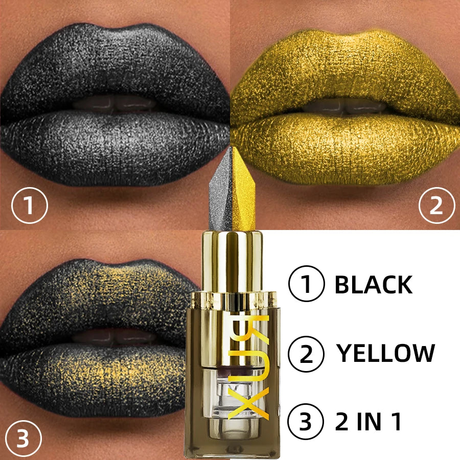 Two-tone Glitter Lipstick Non-stick Cup Matte Black&yellow Lip Eye Qme