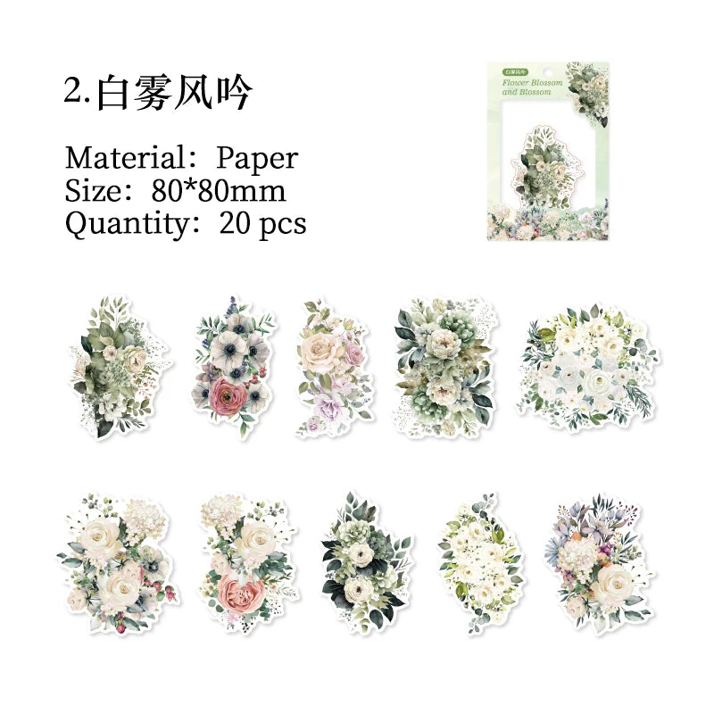 20 pcs Flower Sticker Literature Art Decorative Scrapbooking Diy Diary Album Creativity hand made Collage material Qme B