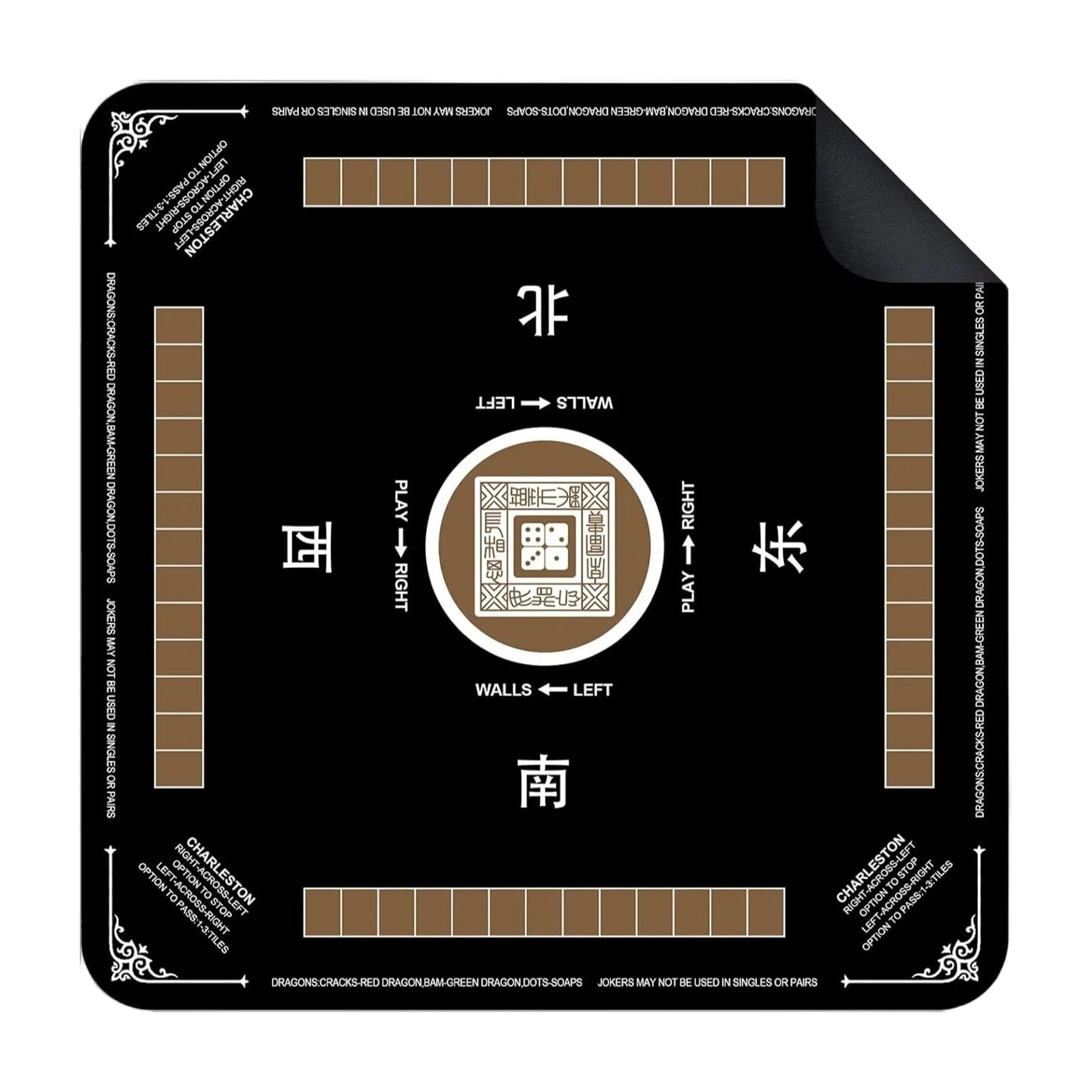 Square Noise Reduction Anti-Slip Wear-Resistant Poker Mahjong Mat Multipropose Home Office Decorative Tablecloth Qme Black M