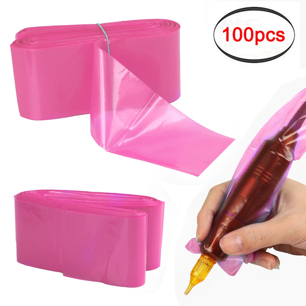 100Pcs Tattoo Clip Cord Covers Disposable Tattoo Clip Cord Sleeves Covers Supply Tattoo Machine Accessory Protection Bags Qme Pink