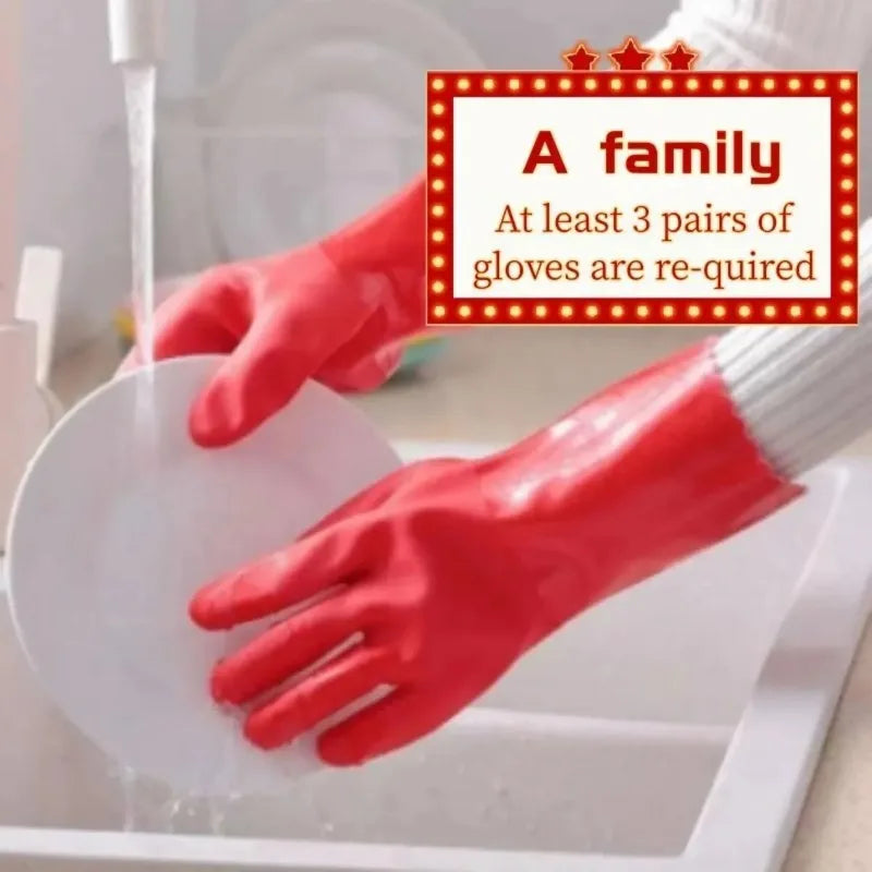 2PCS Dishwashing Gloves Fleece Lined Thick Warm Long Reusable Kitchen Household Rubber Durable for Men Women Qme