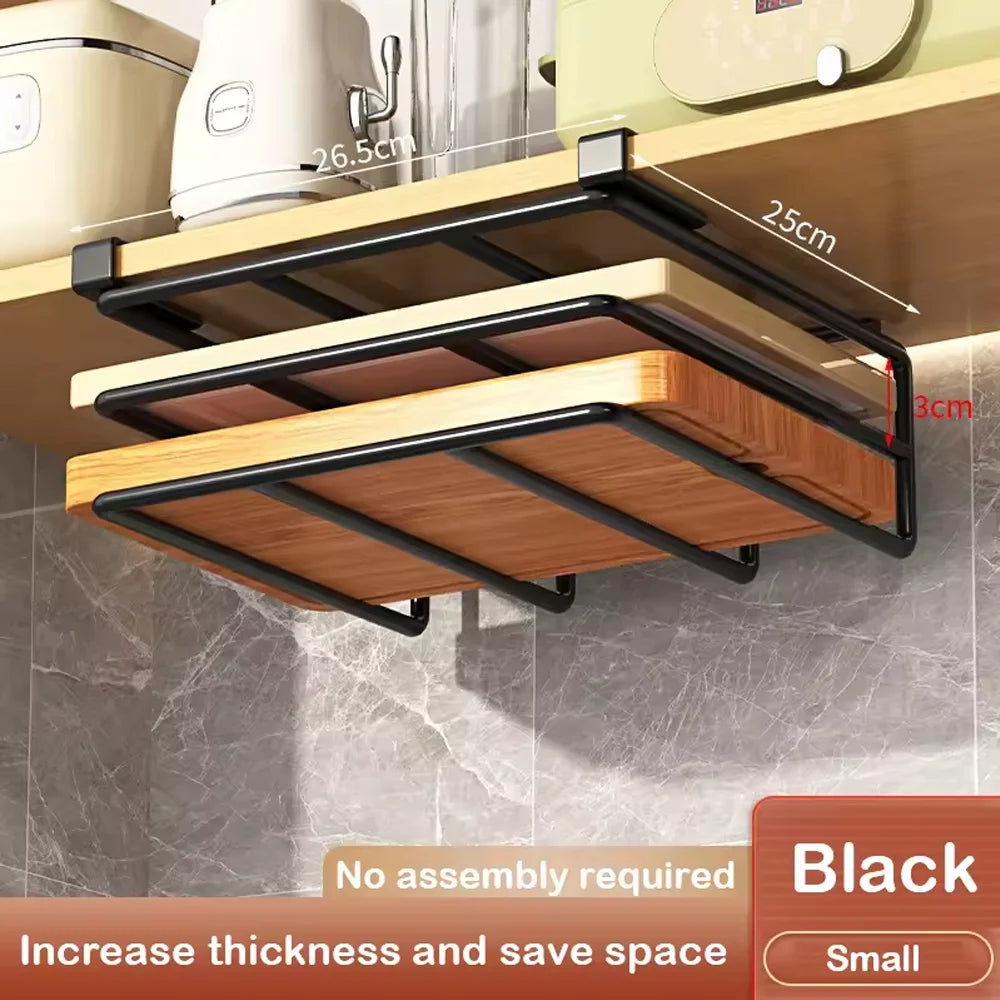 Household Space Saving Kitchen Organizer Under Cabinet Hanging Rack with Hooks Towels Cutting Boards Pot Lids Portable Storage Qme Shuangceng A