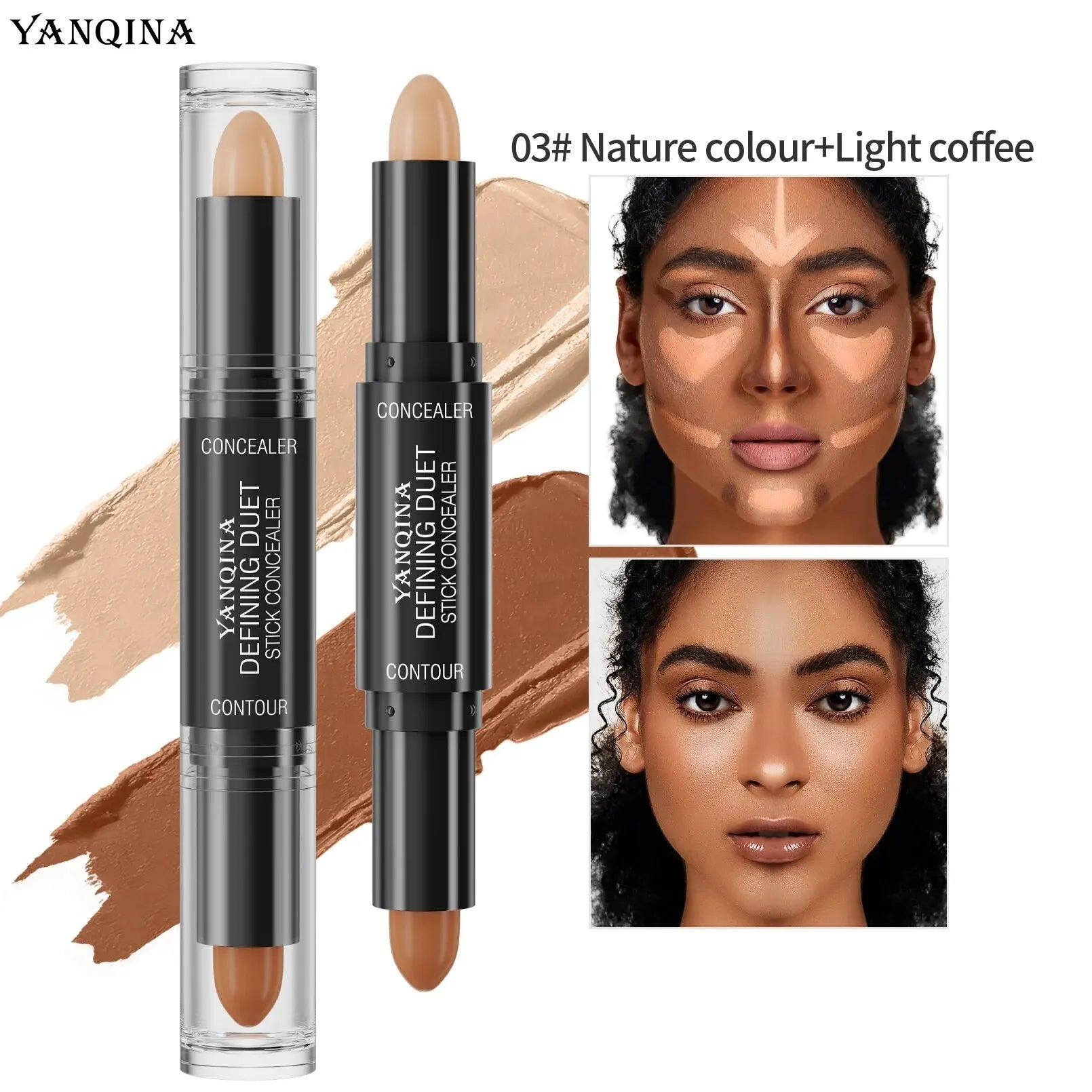 Contour Stick Duo, Double-Ended Highlight and Shadow Cream, Waterproof Full Coverage Concealer, Natural Finish Makeup for All Sk Qme 8526-3