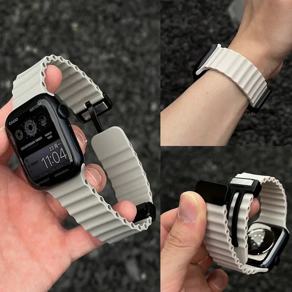 Strap For Apple watch band 49mm 45 44 40 41 38 42mm silicone magnetic buckle bracelet iWatch Ultra series 7 6 3 se 8 9 Ultra 2 Qme