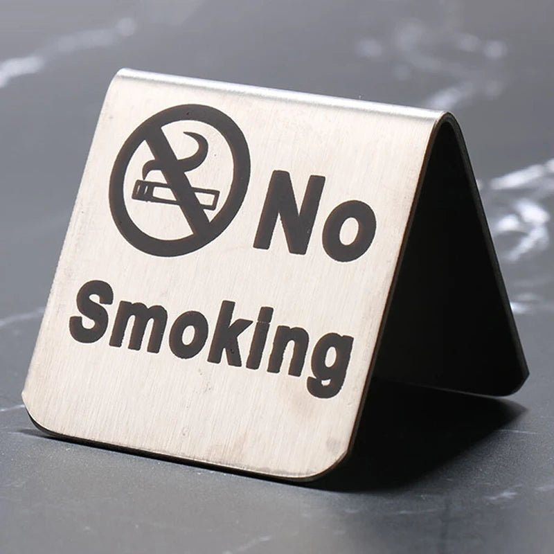 ^Stainless Steel No Smoking Sign Double-Sided Tabletop Warning Sign Plaque For Restaurant Public Places Hotel Office Qme