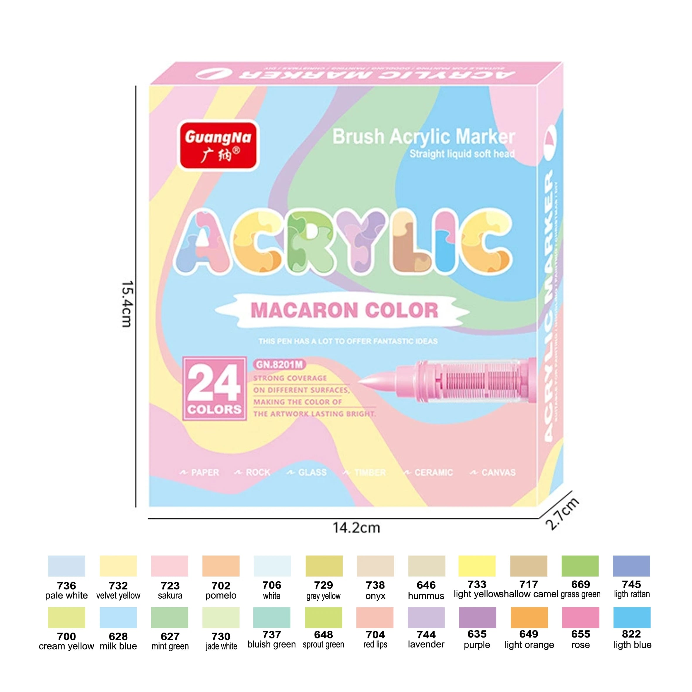 GN 24/48 Colors Brush Tip Acrylic Paint Markers Waterproof Permanent Ink for Canvas Stone DIY Craft Comic Coloring Art Supplies Qme 8201M
