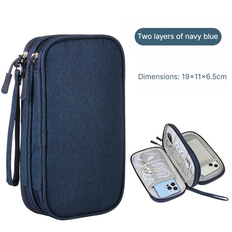 A Portable travel digital storage bag USB cable organizer headphone charger box gray/black/pink/blue neat and convenient Qme Shangqing