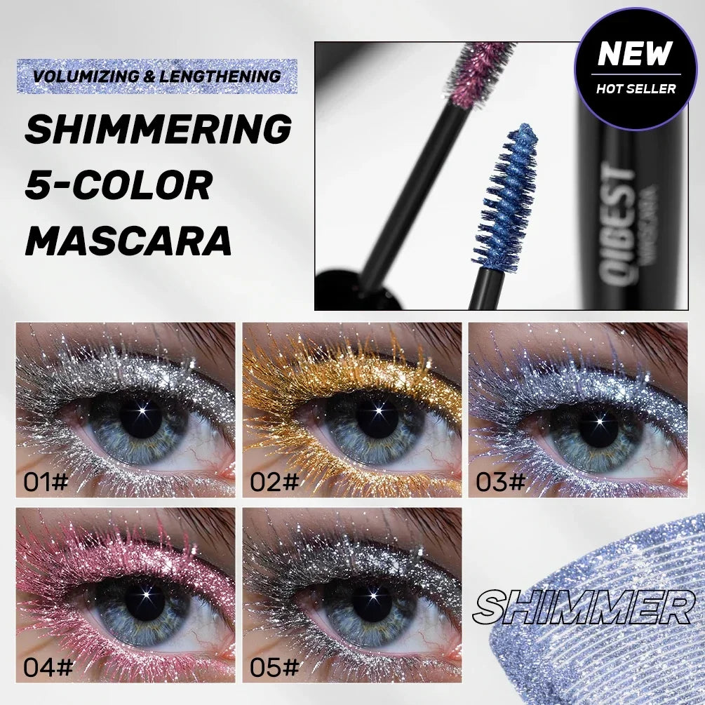 QIBEST Shiny Diamond Colorful Mascara Blue Glitter Sparkling Waterproof Mascara Eyelashes Extension Quick Dry Shimmer Eye Makeup Qme