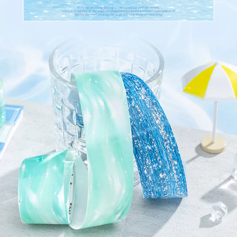 Simulated Water Wave Texture Tape, Summer Themed Handmade Scene Decor Tape, Aesthetic Stationery for Students Qme