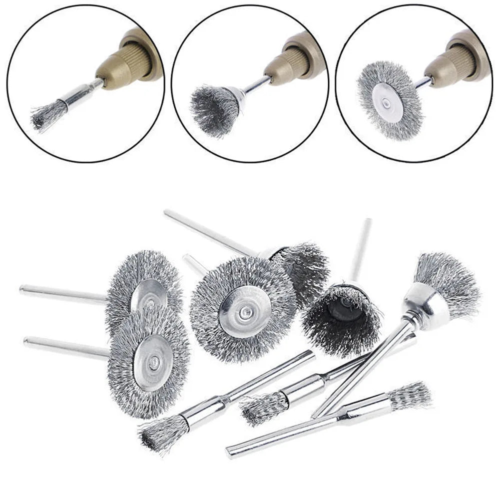 9pcs Stainless Steel Wire Brush Set Drill Brush Rotary Tool For Dremel Drill Polishing Grinding Wheel Electric Power Tool Access Qme Default Title