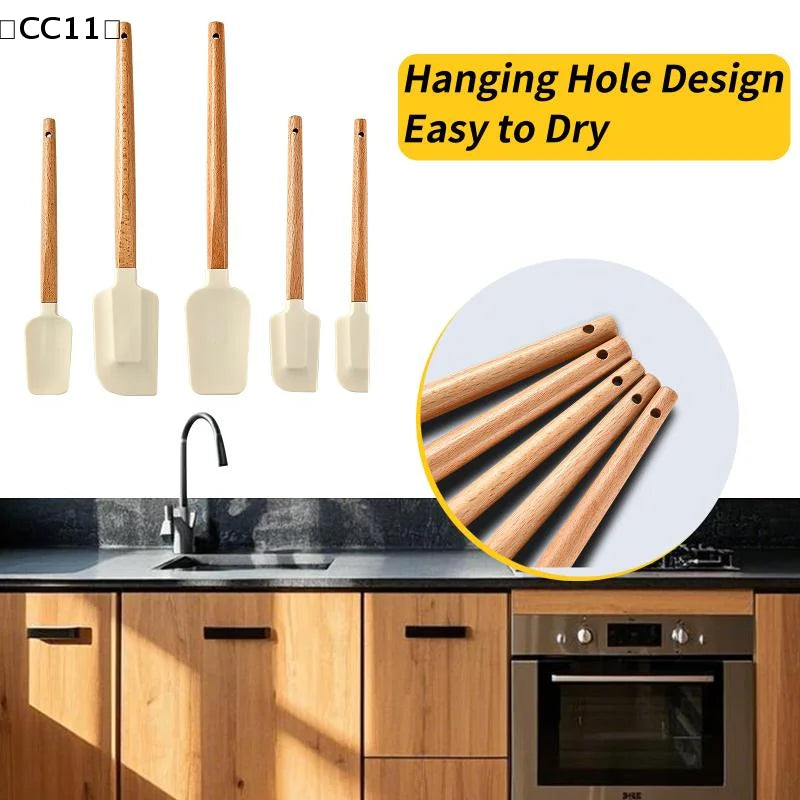 Cream Cake Silicone Spatula Wooden Handle Baking Pastry Scraper Qme
