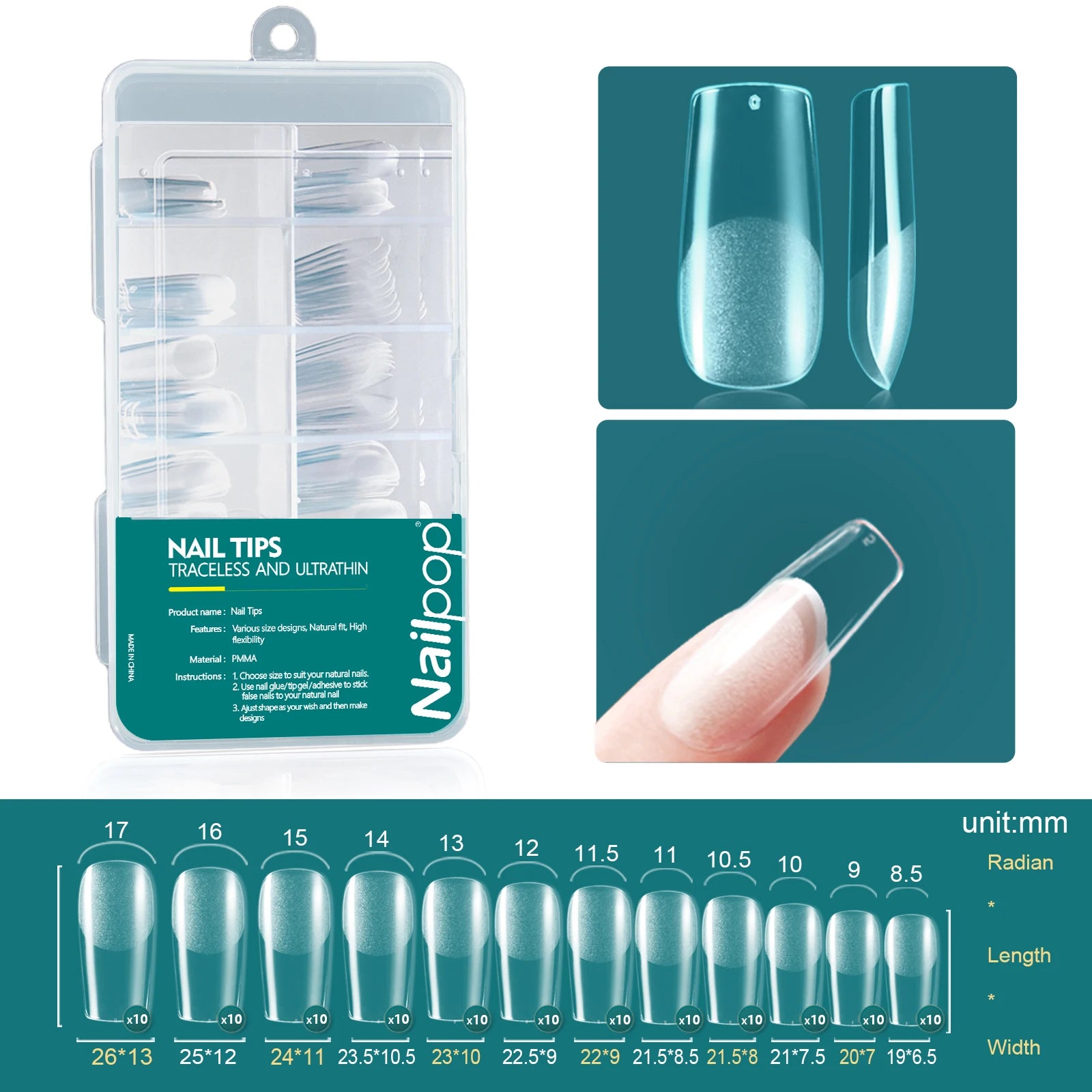 Nailpop Soft Gel Tips Nails Acrylic Material Half Almond Artificial Qme Square 002-120pcs