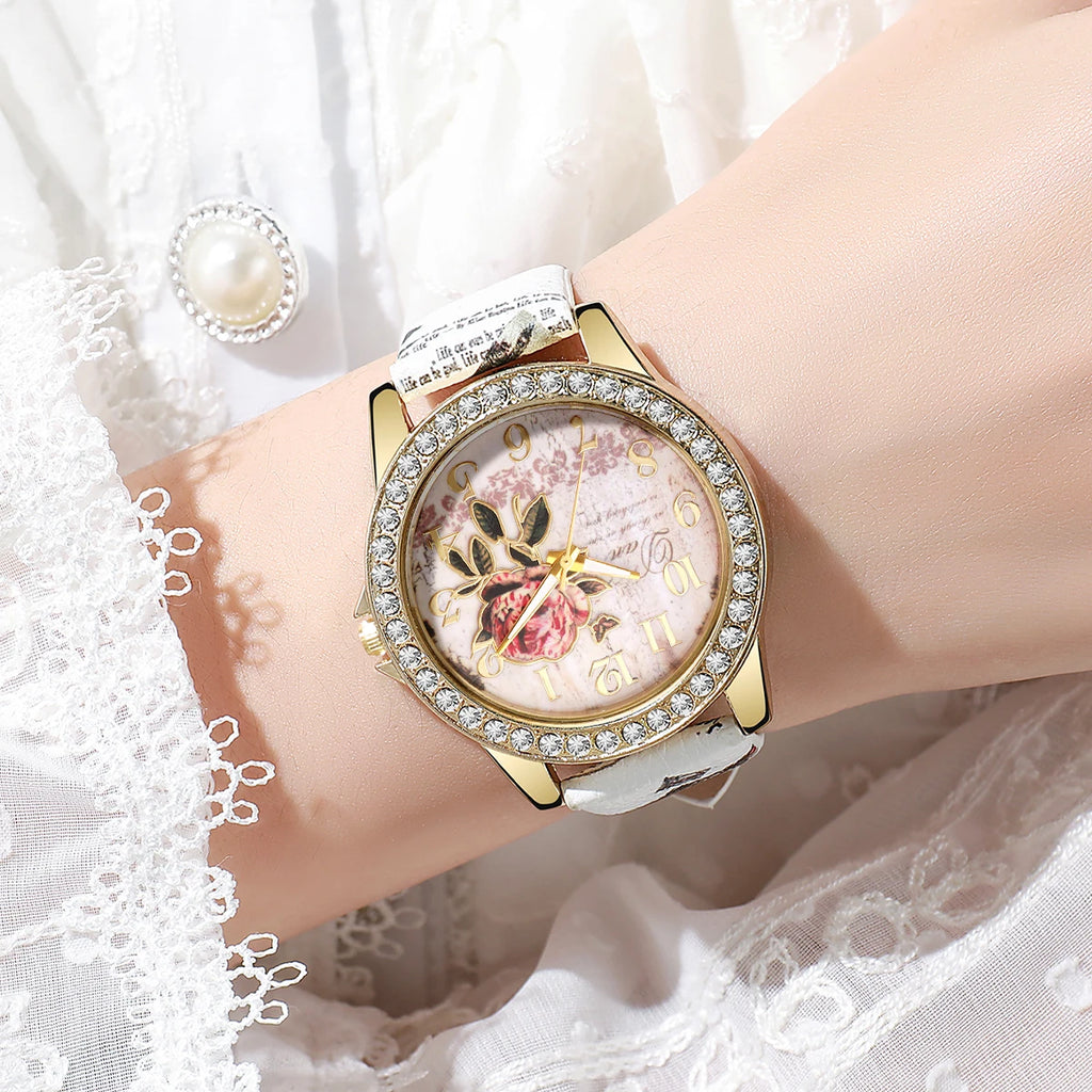 2 Pcs Surprise Mystery Watch Box Blind-Fashion Flowers Female Watch Leather Bracelet Arabic Dial Wrist Watch Random Color Qme