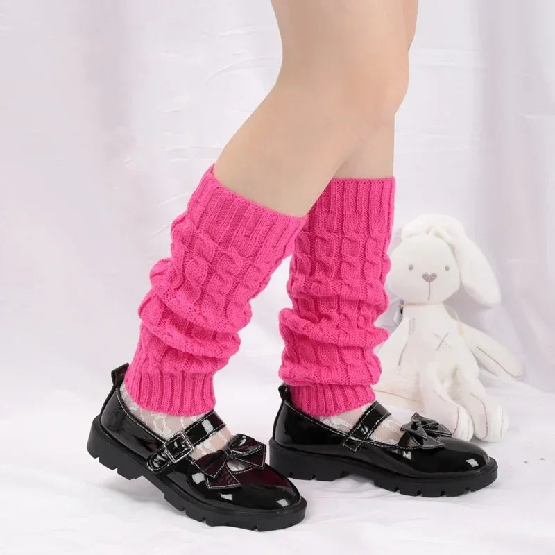 Y2K Vintage Long Socks Womens Leg Warmers Ladies Winter Warm Crochet Qme CORAL RED Length 40cm
