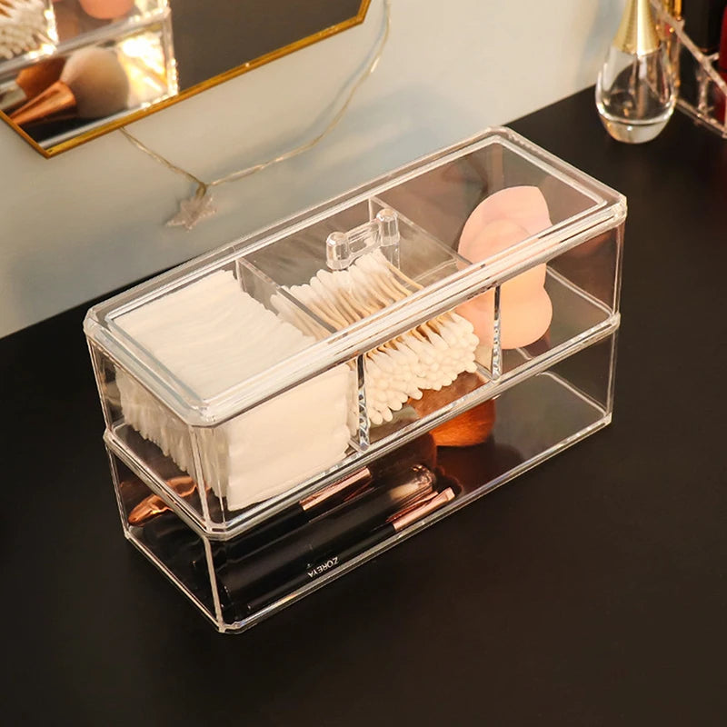Cotton Pad Storage Box Desktop Acrylic Organizer Transparent Cosmetic Qme