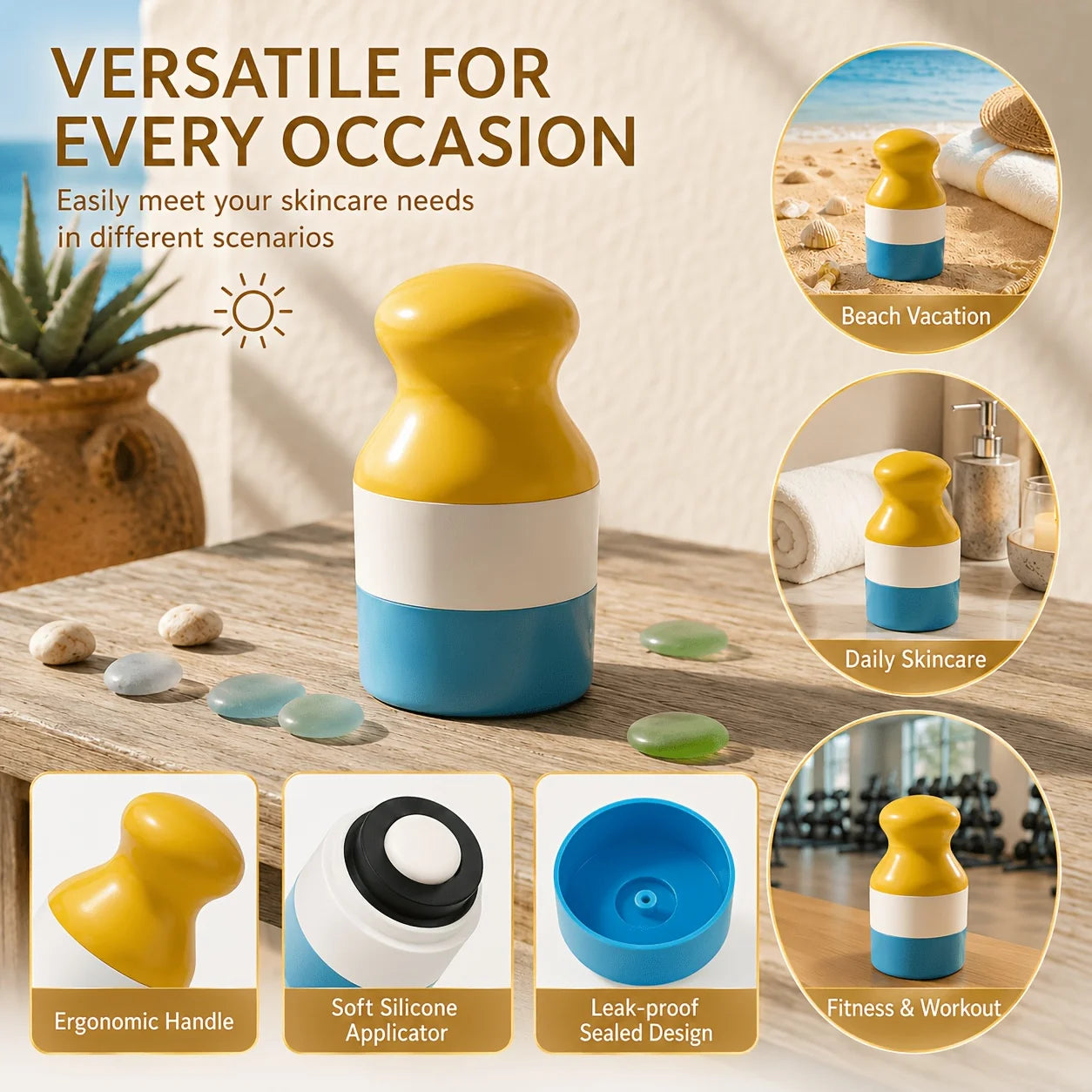 Refillable Sunscreen Dispenser & Roller Applicator - Twistup Container Leak-Proof Dual Compartment Design for Travel Daily Use Qme