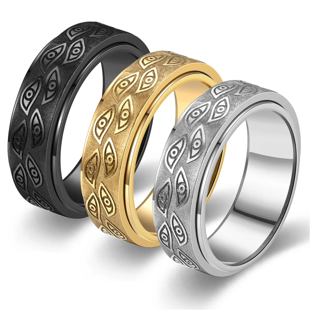 Vintage The Carved Eye Of God Mens Stress Ring Rotating Anxiety Stainless Steel Fidget Spinner Rings Anillos De Ansiedad Rings Qme