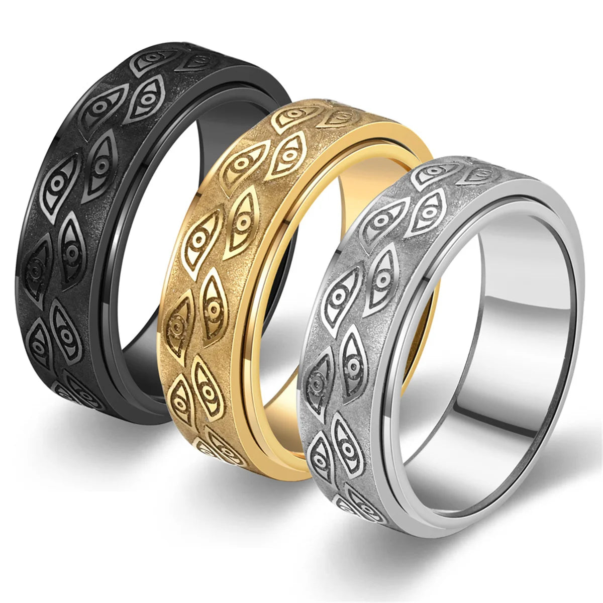Vintage The Carved Eye Of God Mens Stress Ring Rotating Anxiety Stainless Steel Fidget Spinner Rings Anillos De Ansiedad Rings Qme