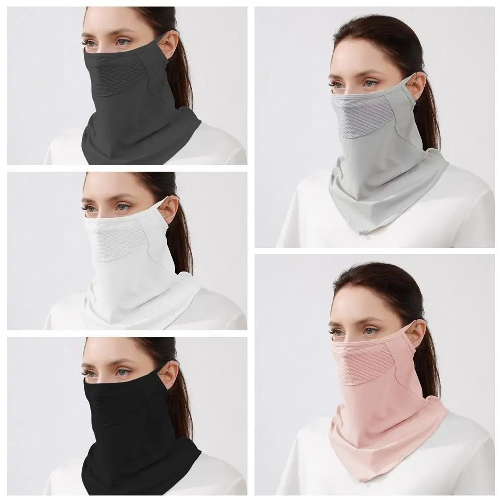 Solid Color Ice Silk Mask Summer Face Scarves UV Protection Face Cover Face Shield Hanging Ear Sunscreen Face Scarf Hiking Qme