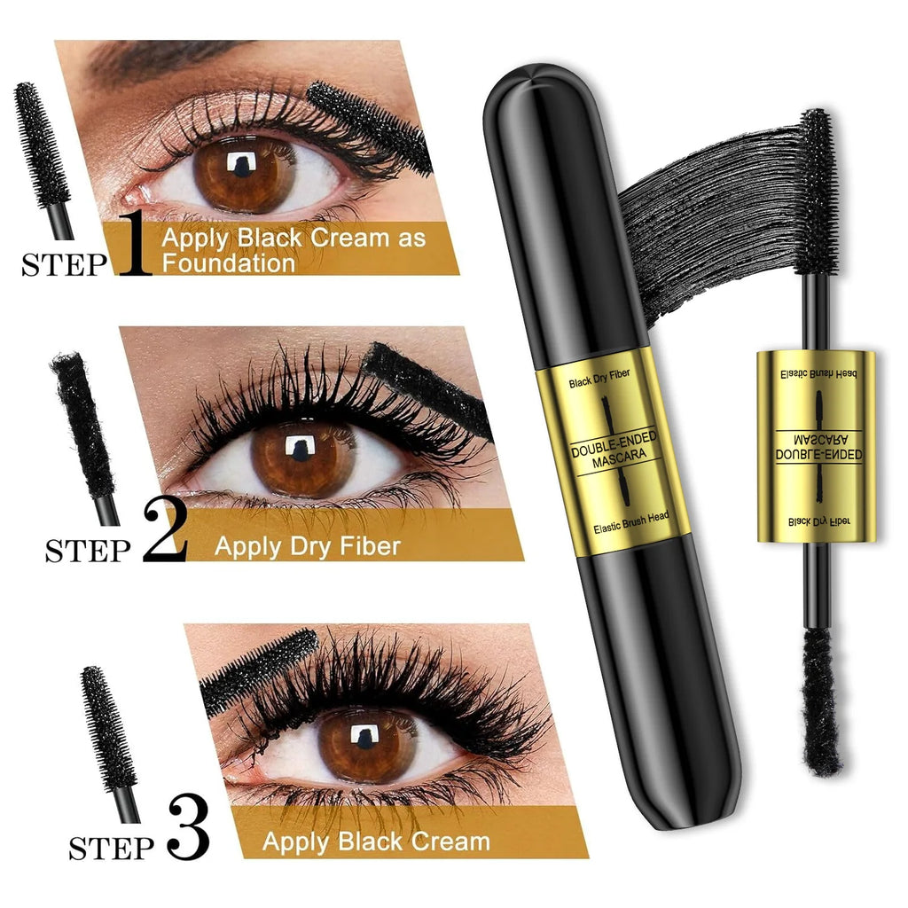 QIC Double In-one Mascara Silk Fiber Mascara Waterproof Mascara Eyelash Extension Black Thick Lengthening Eye Lashes Cosmetics Qme