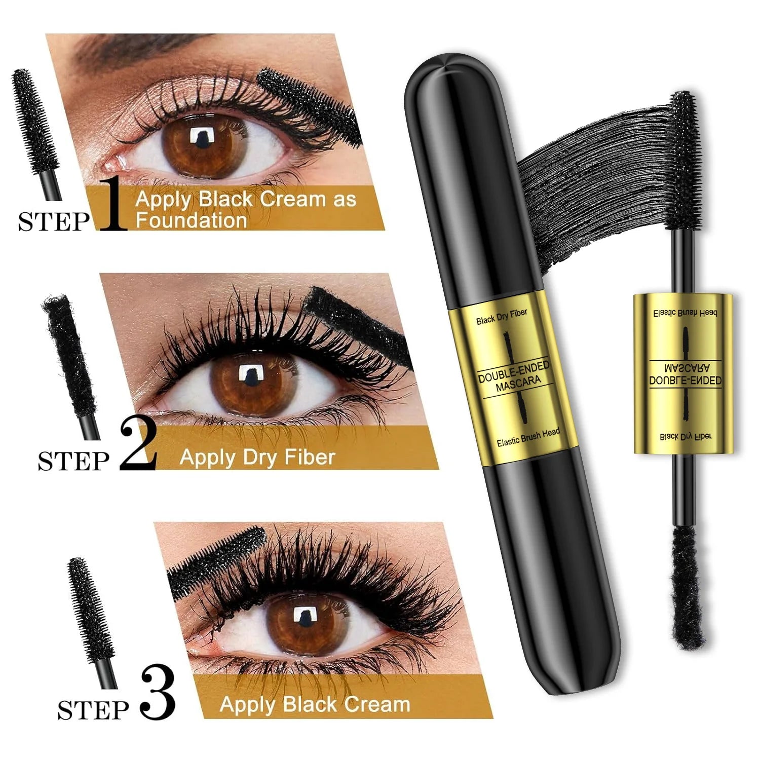 QIC Double In-one Mascara Silk Fiber Mascara Waterproof Mascara Eyelash Extension Black Thick Lengthening Eye Lashes Cosmetics Qme