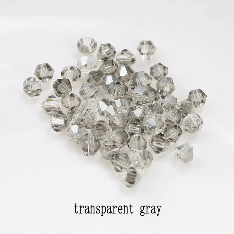 4mm Crystal Bicone Beads 100PCS Faceted Glass Beads Rainbow Loose Craft Beads for Bracelet Necklace Earring Keychain Making DIY Qme transparent gray