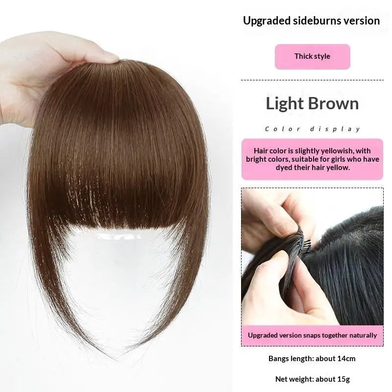 Human Hair Clip French Bangs Soft Remy Fringe Temple Cuttable Women Qme A4