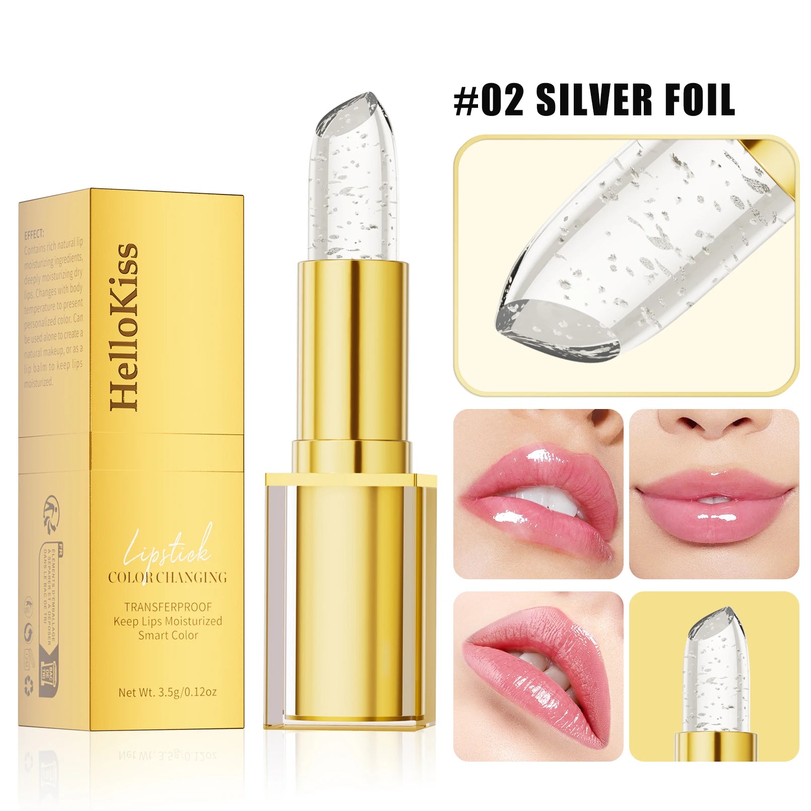 Jelly Gradient Lipstick, Cup Non-stick Gold Foil PH Color Changing Lip Balm, Long Lasting Hydrating Moisturizing Makeup Lipstick Qme 9909-2