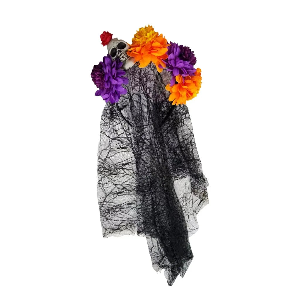Artificial Flower Halloween Flower Headband Floral Black Veil Ghost Festival Headpiece Lightweight Photo Prop Qme Style 7